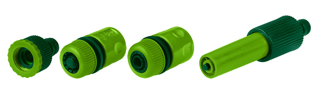 Komplektas su tiesiu laistytuvu, jungiamosiomis detalėmis, 1/2"-3/4'' čiaupo jungtimi - gaukdaugiau.lt
