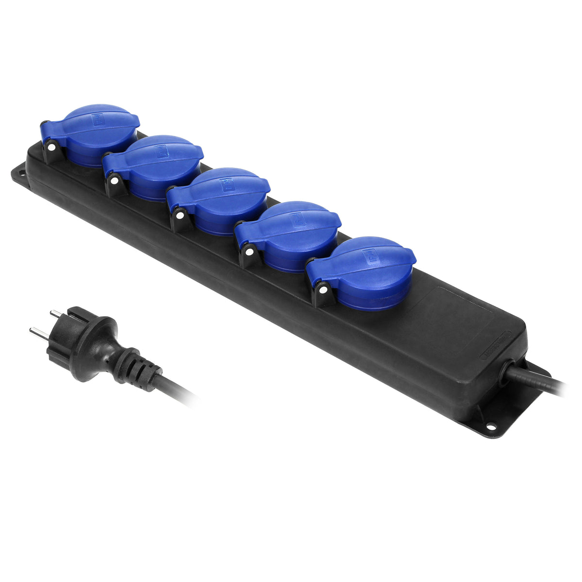 Dirbtuvinis atsparus įšlakymui IP44, 5 lizdai 2P+Z (Schuko) IP44, guminias laidas, H05RR-F 3x1,5mm², ilgis 5m - gaukdaugiau.lt