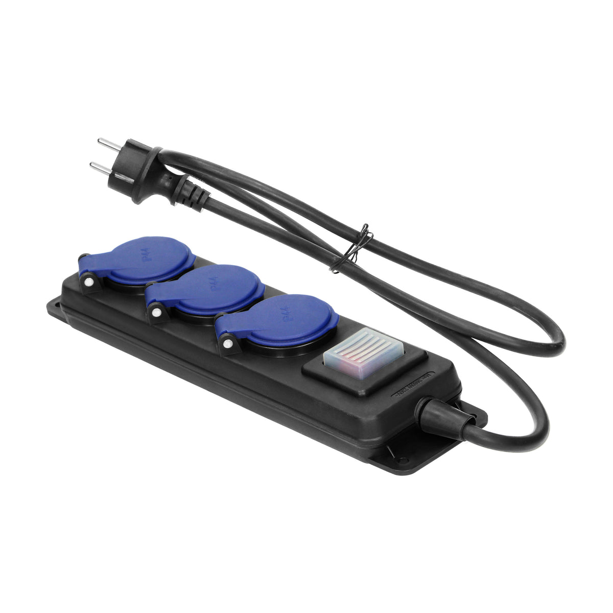 Dirbtuvės atsparų drėgmei prailginamasis laidas su jungikliu IP44, 3 lizdai 2P+Z IP44, guminiu laidu, H05RR-F 3x1,5mm², 3m - gaukdaugiau.lt