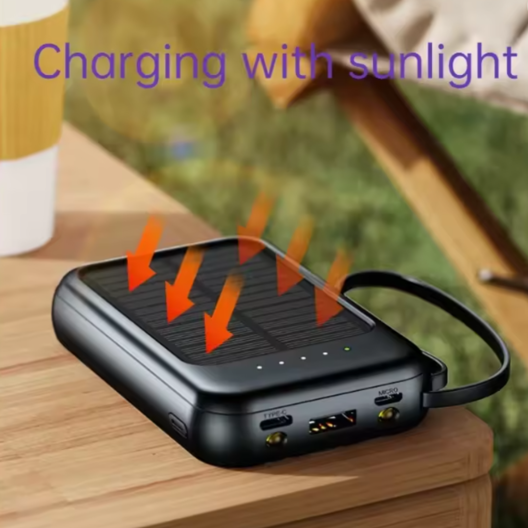 Keturių funkcijų saulės energijos baterijos įkroviklis powerbankas – 10000 mAh - gaukdaugiau.lt