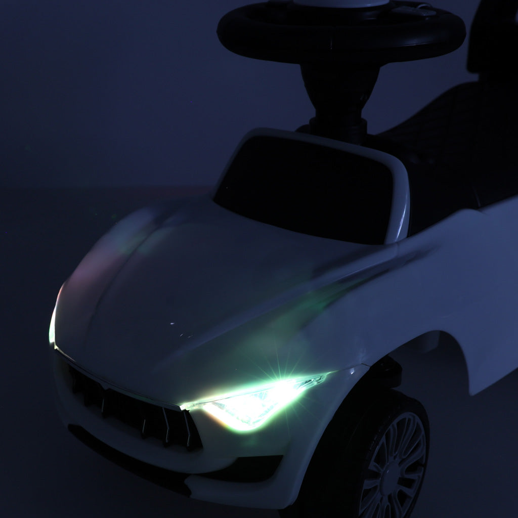 Vaikiškas vežimėlis automobilis su garsu ir šviesomis, baltas - gaukdaugiau.lt
