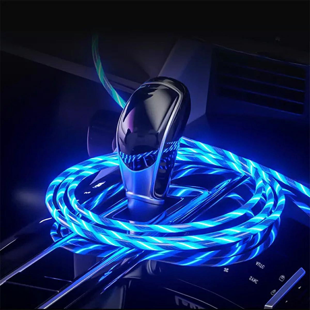 3-in-1 LED Magnetinis Kabelis su Mėlynu Apšvietimu 1m - gaukdaugiau.lt