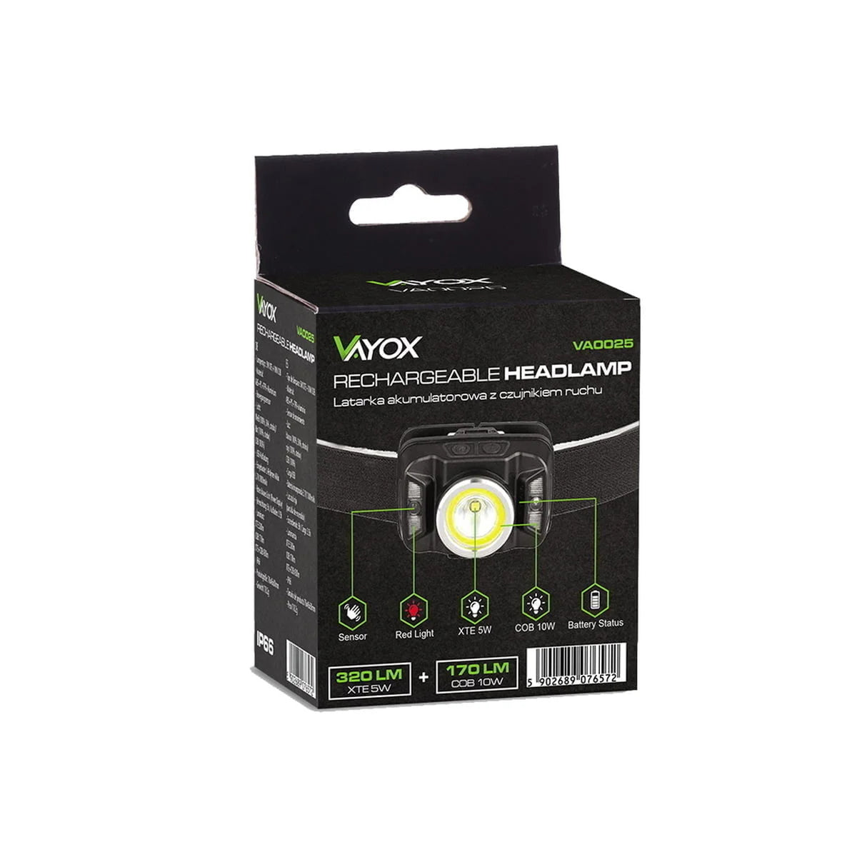 LED priekinis žibintas įkraunamas priekinis žibintas su judesio jutikliu XTE 5W+COB 10W VA0025 VAYOX - gaukdaugiau.lt