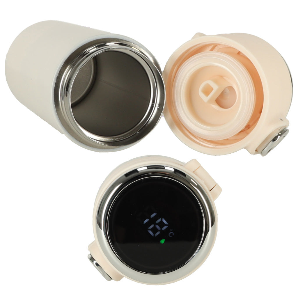Termo puodelis su kandikliu LED termosas 420ml smėlio spalvos - gaukdaugiau.lt