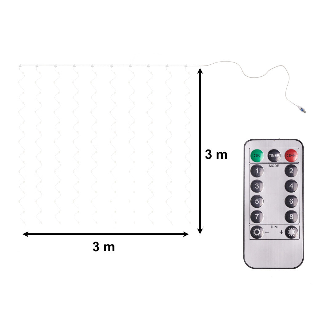 LED užuolaidų žibintai 3x3 m 300LED šaltai balta - gaukdaugiau.lt