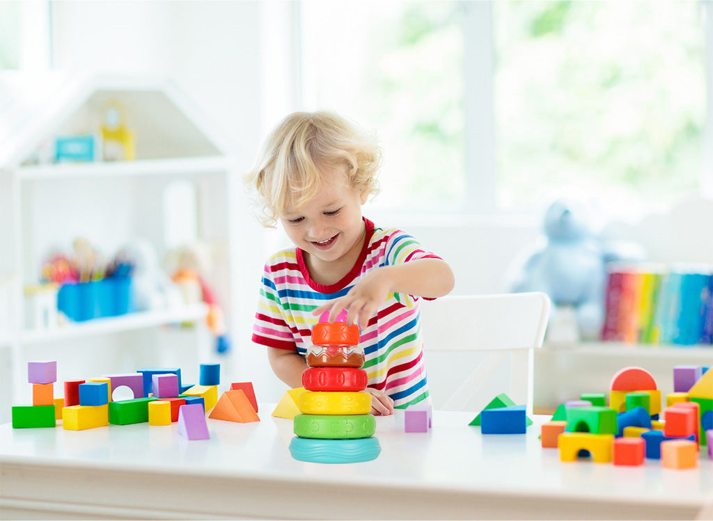 Piramidės bokštas edukacinė sensorinė dėlionė spalvinga Montessori - gaukdaugiau.lt