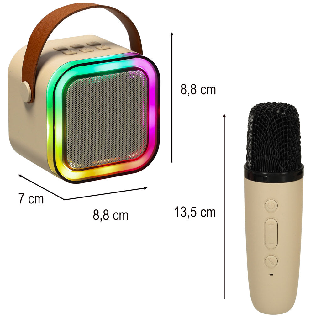 Karaokės rinkinys 2 mikrofonai + nešiojamas garsiakalbis BLUETOOTH USB LED smėlio spalvos ProLine - gaukdaugiau.lt