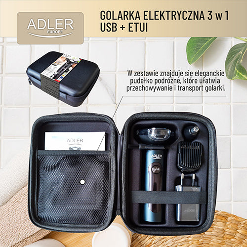 3-in-1 elektrinis skustuvas - USB + dėklas - gaukdaugiau.lt
