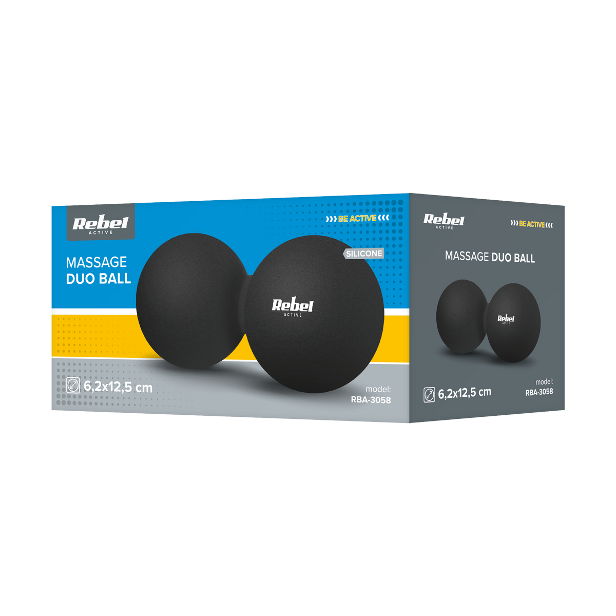 Duoball dvigubas masažinis kamuoliukas 6,2 cm, spalva juoda, medžiaga silikonas, PremiumLine ACTIVE - gaukdaugiau.lt