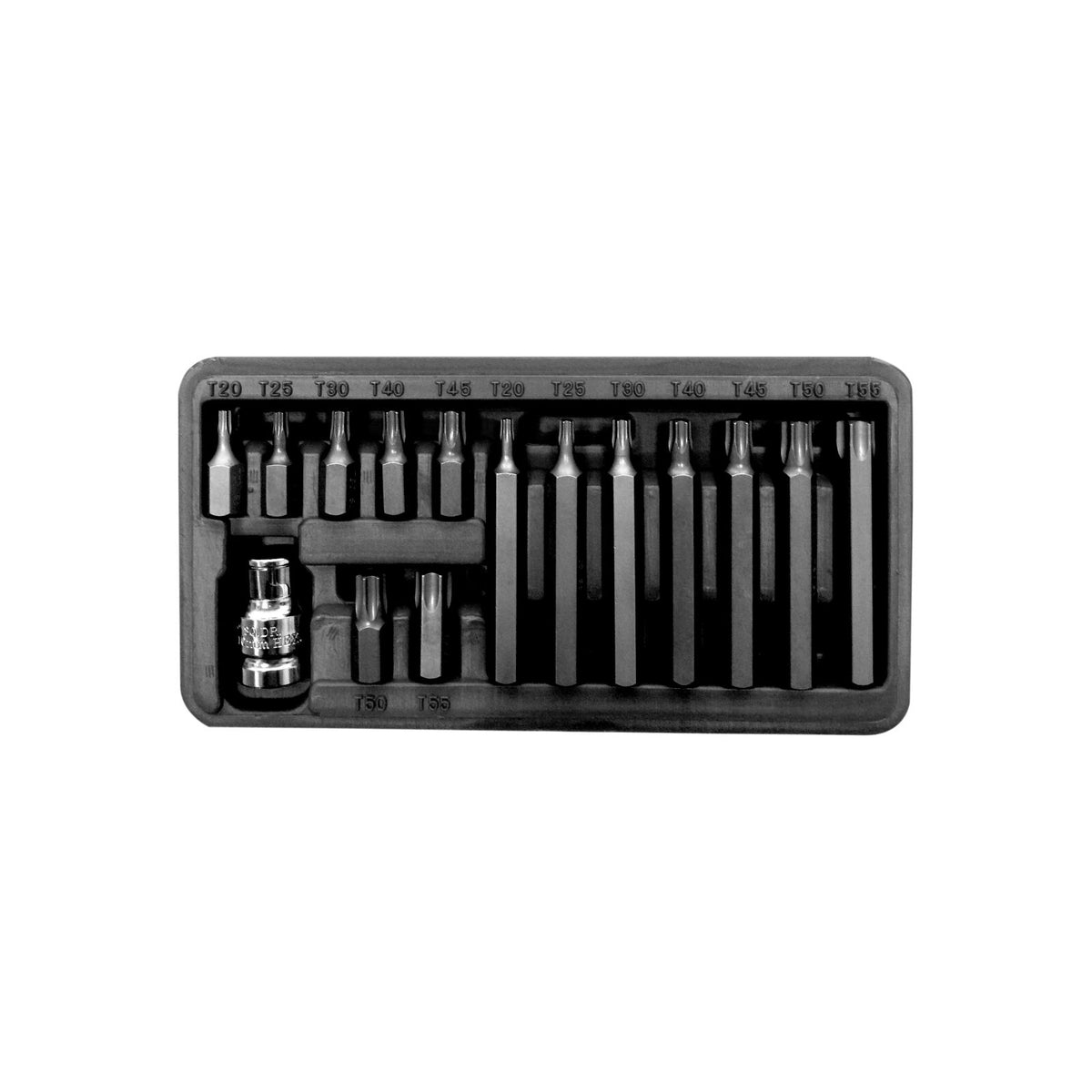 Antgalių rinkinys 3/8 colio Torx T20-T55, L=30/75 mm, 15 dalių - gaukdaugiau.lt