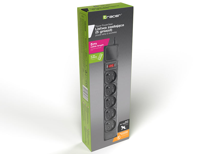 Maitinimo juosta PremiumLine PowerGear 5 m Juoda (5 lizdai) - gaukdaugiau.lt