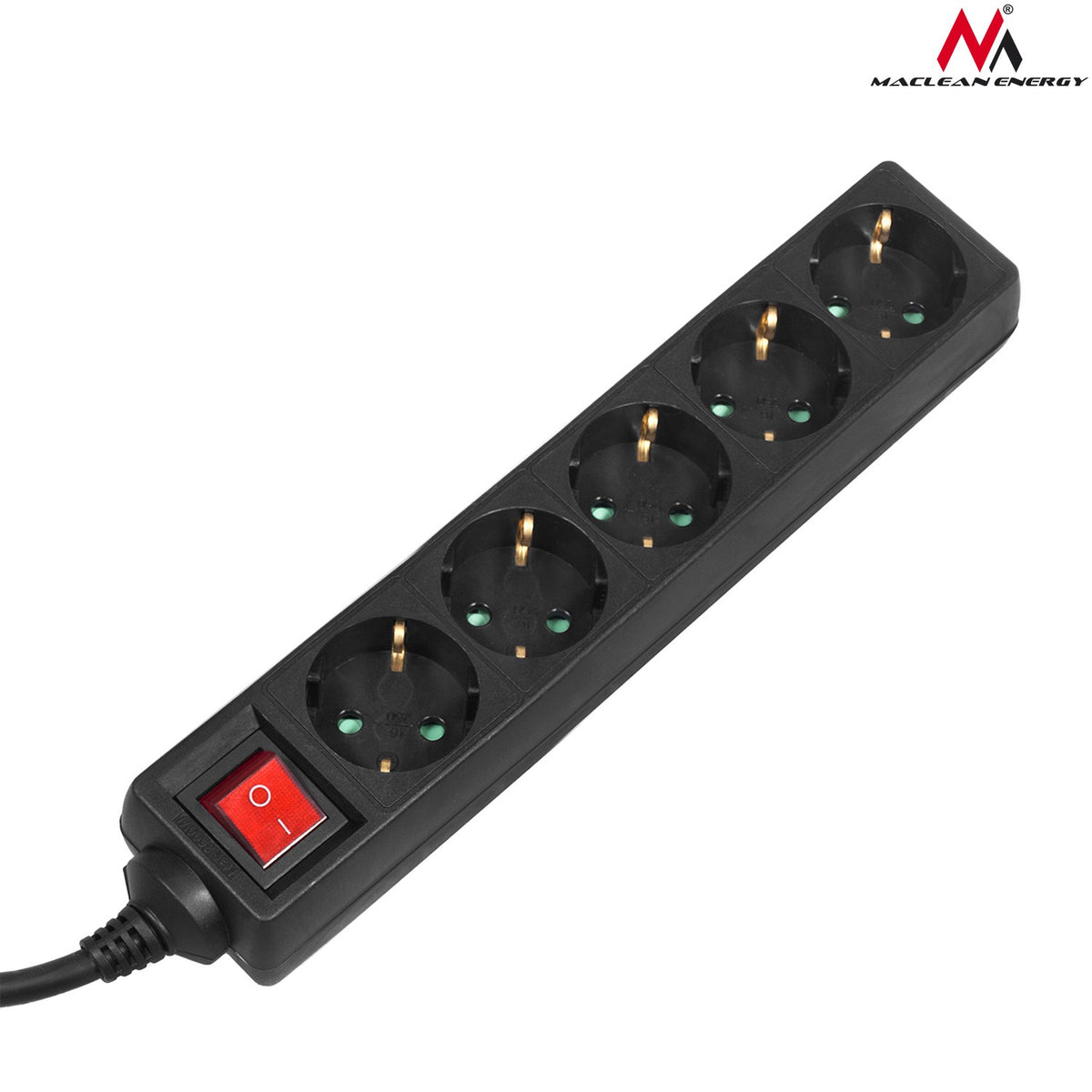 PremiumLine maitinimo juosta, 5 lizdų prailgintuvas su jungikliu, Juoda, Vokietijos tipo, 3500W, 5m, MCE227G - gaukdaugiau.lt