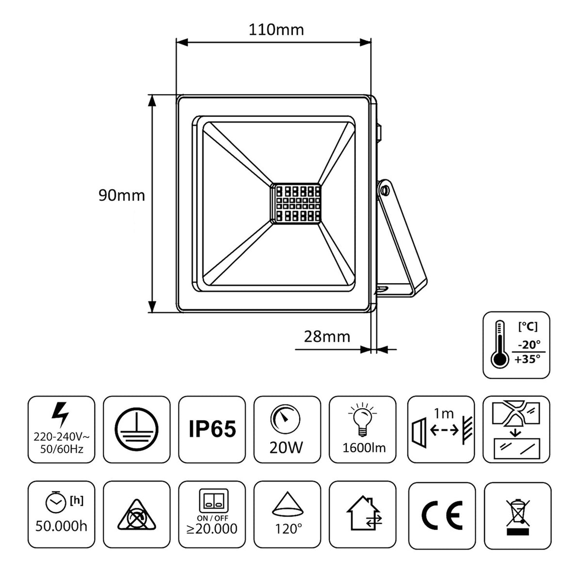 LED apšvietimas PremiumLine, plonas 20W, neutrali balta spalva (4000K), IP65, MCE520 NW - gaukdaugiau.lt