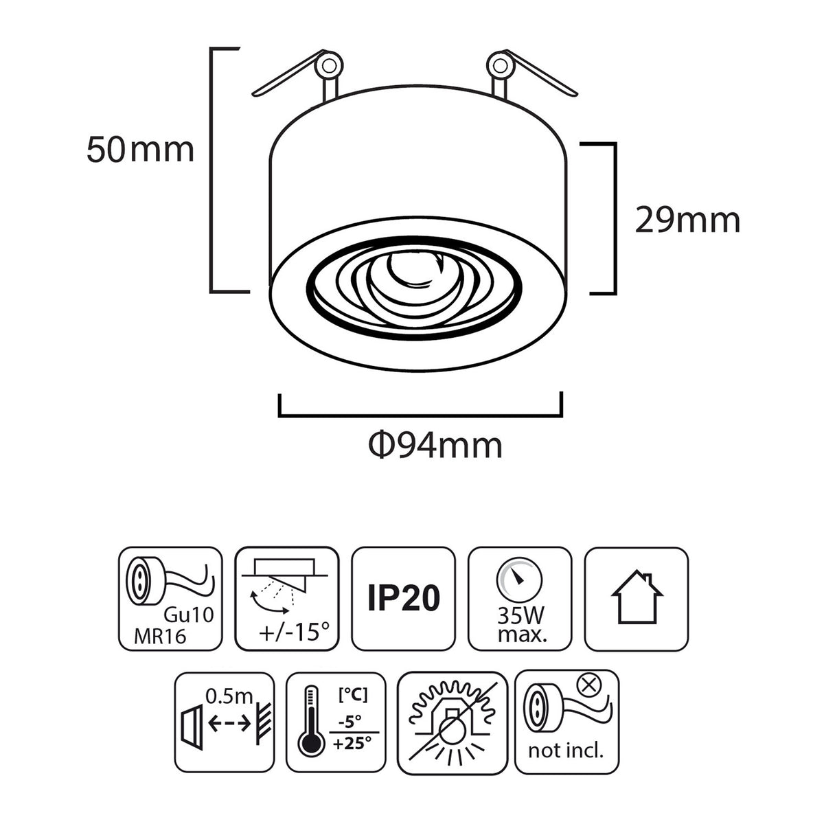 Požeminė apdaila, LED vamzdelis PremiumLine, akutė, SPOT, šviesos šaltiniams MR16/GU10, juoda spalva, 94x32mm, apskrita, aliuminis, MCE462 B - gaukdaugiau.lt