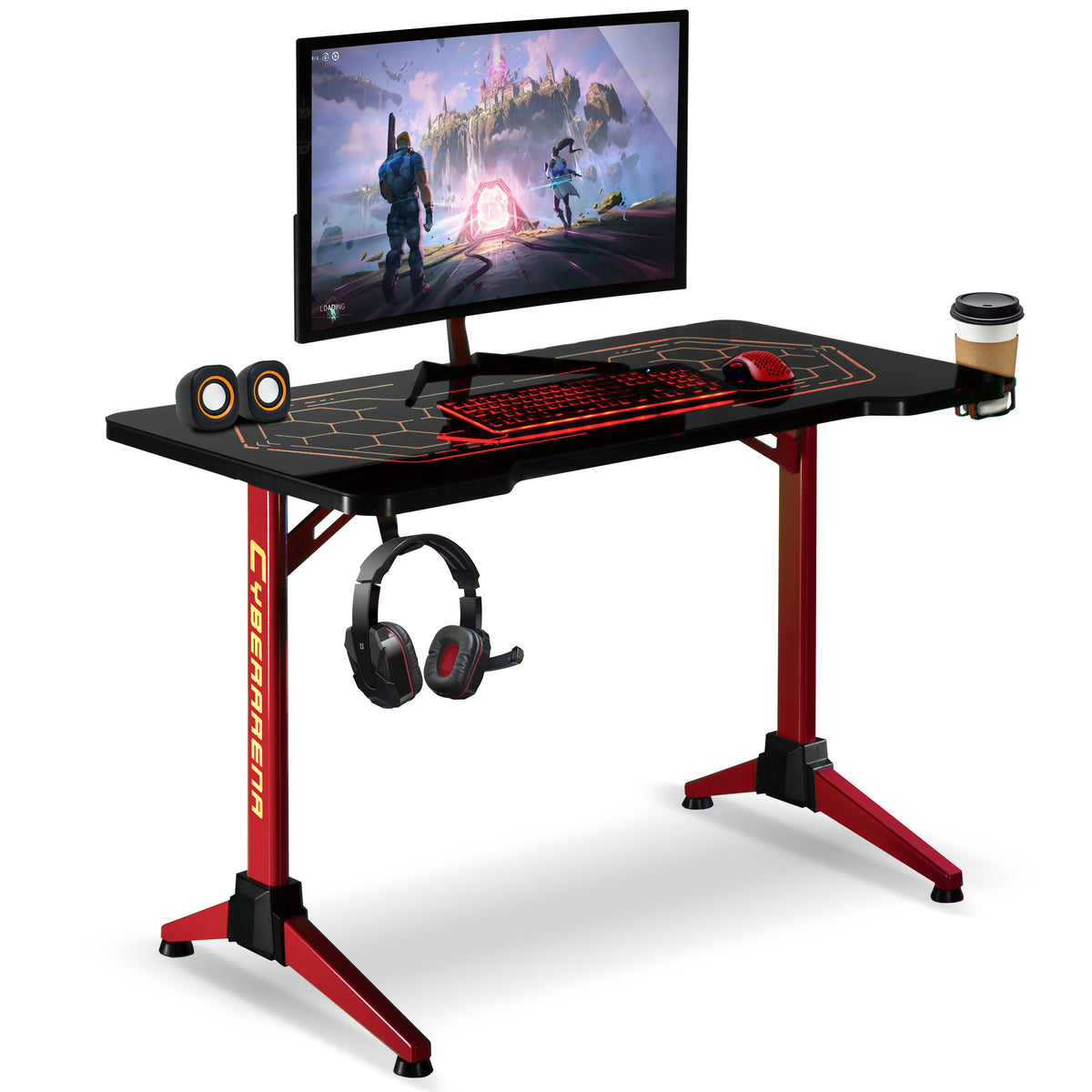 Gaminginis RGB LED biuras PremiumLine, juodas, didelis, maksimali apkrova 100 kg, aukštis 760 mm, RS163 - gaukdaugiau.lt
