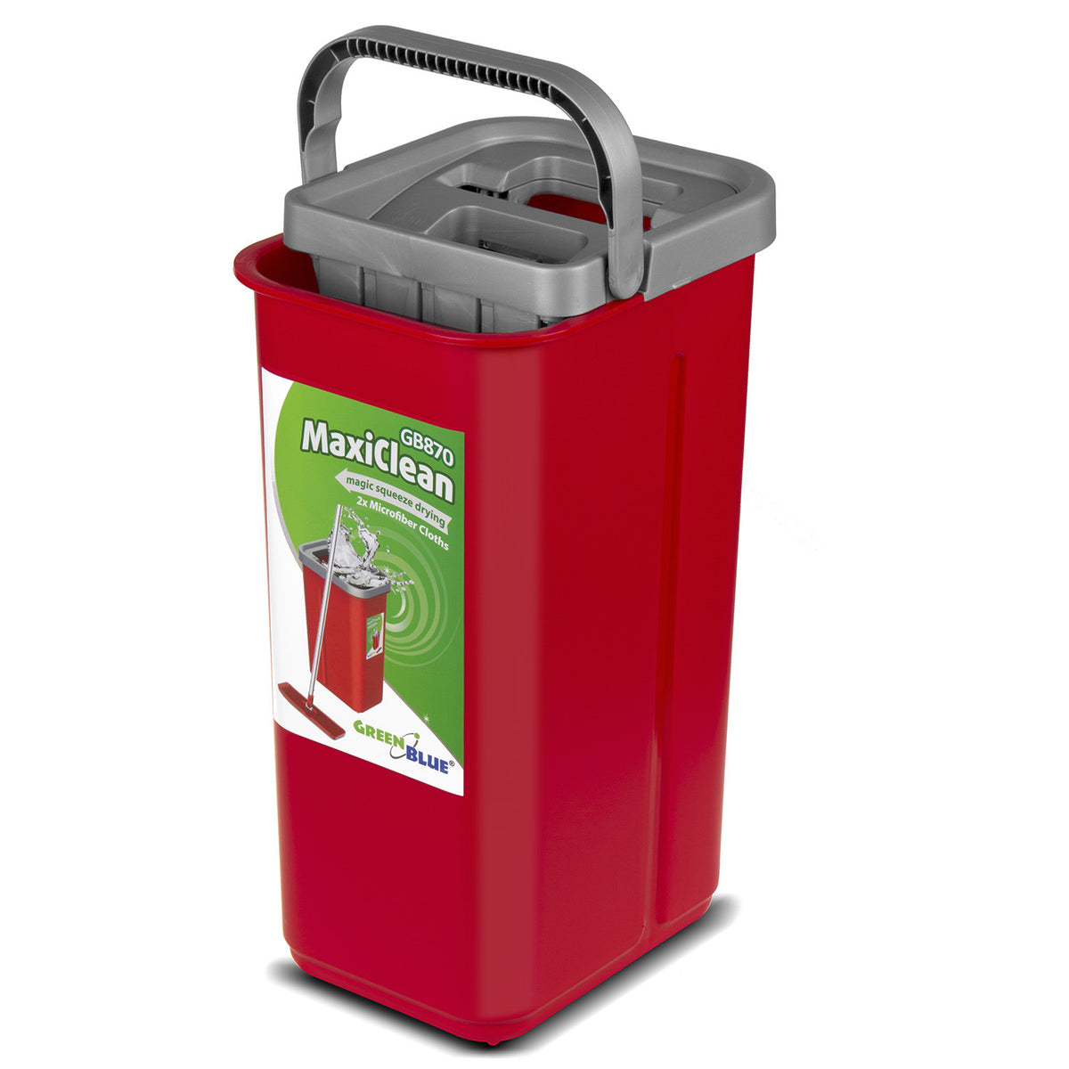 Plokščias šluostas su kibiru ir spyruokline, du mikrofibros įdėklai HQ, 5,7L talpa, MaxiClean GB870 - gaukdaugiau.lt