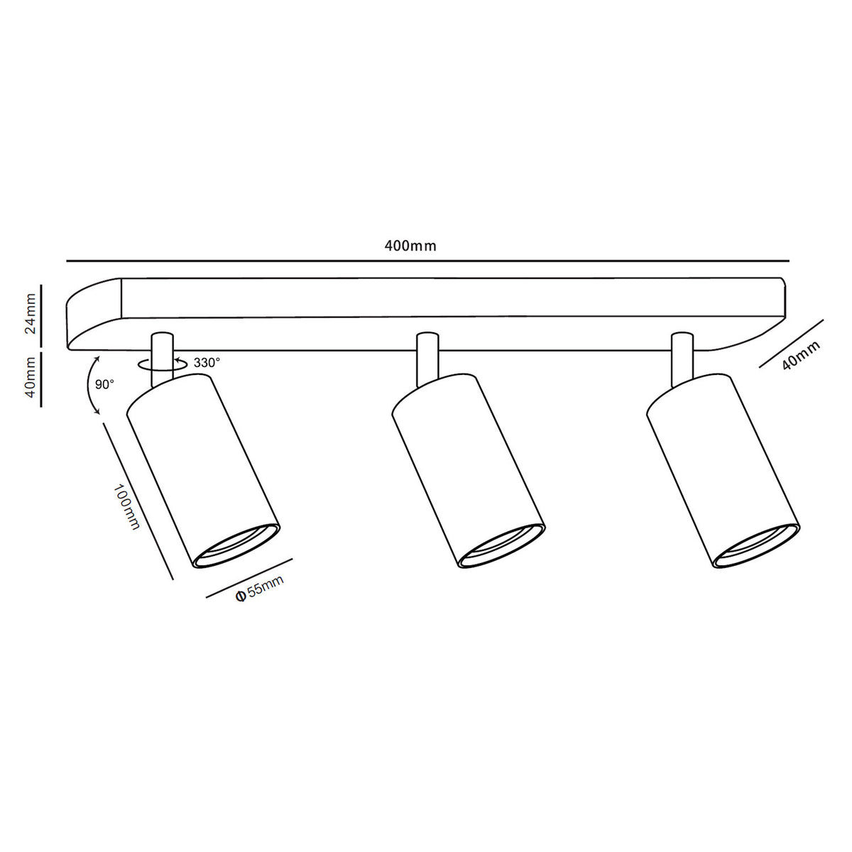 Sieninės-lubų lempa PremiumLine, taškinė, judama, aliumininė, 3xGU10, 55x100mm, mati juoda spalva, MCE453 B - gaukdaugiau.lt