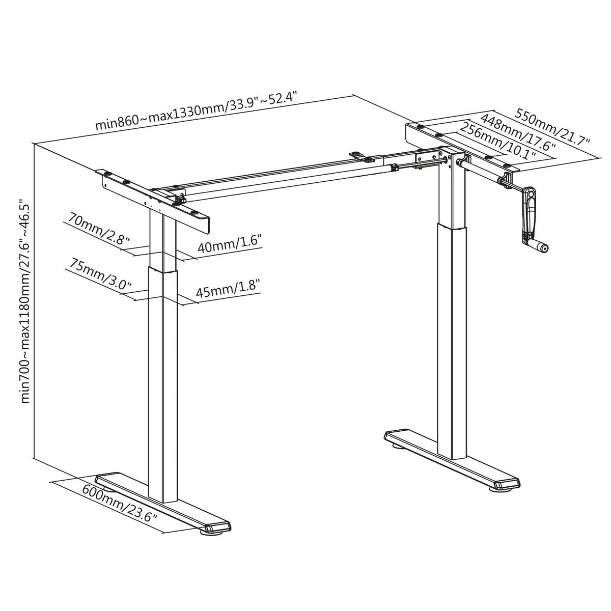 Stalas PremiumLine, rankinis aukščio reguliavimas, be stalviršio, skirtas dirbti stovint ir sėdint, maks. 60 kg, maks. aukštis 120 cm, MC-790NG - gaukdaugiau.lt