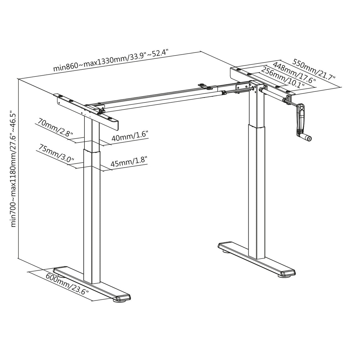Stalas PremiumLine, rankinis aukščio reguliavimas, be stalviršio, skirtas dirbti stovint ir sėdint, maks. 60 kg, maks. aukštis 120 cm, MC-790NB - gaukdaugiau.lt