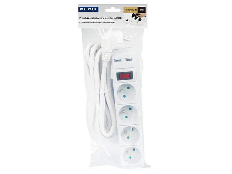 98-084# Tinklo pratęsėjas PR-470WSP/USB 4 lizdai+USB su įžeminimu+jungikliu 3m baltas 3x1,5mm - gaukdaugiau.lt