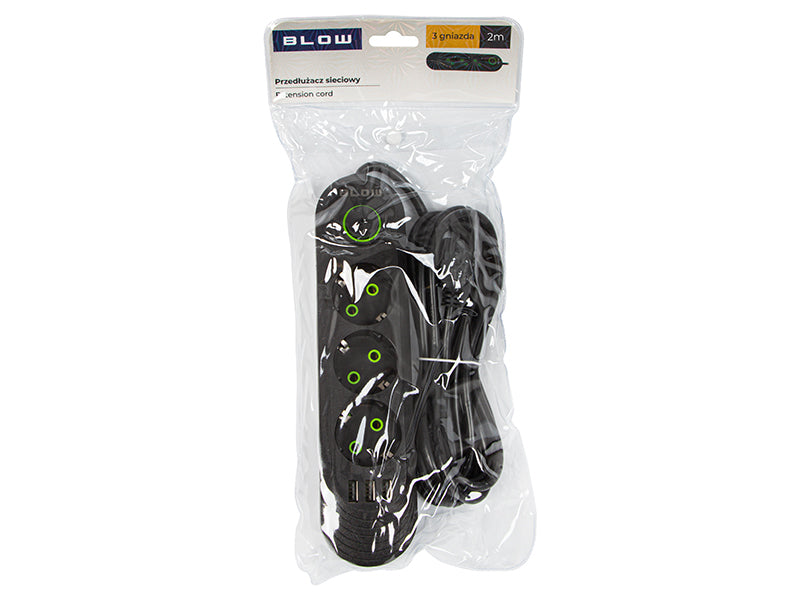 98-213# Tinklo pratęsiklis ps-320 3-lizdų 3xusb 2m juodas 3x1mm - gaukdaugiau.lt