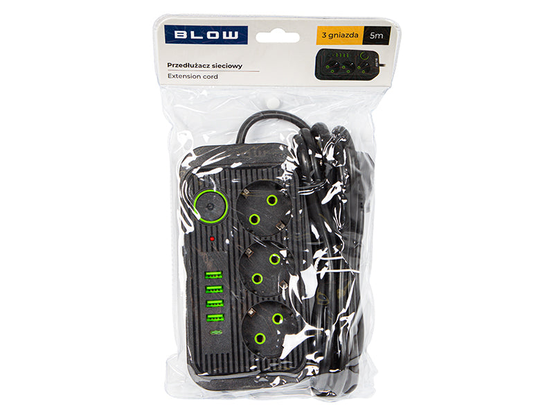 98-235# Tinklo pratęsėjas ps-350u 3-lizdai 4xusb 1xusb-c 5m juodas 3x1mm - gaukdaugiau.lt