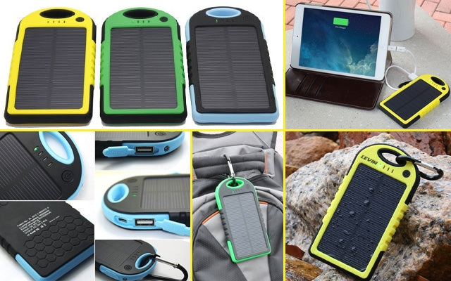 Nešiojama saulės baterija 2x USB 5000mAh 1x microUSB + LED lemputė (PowerBank) - gaukdaugiau.lt
