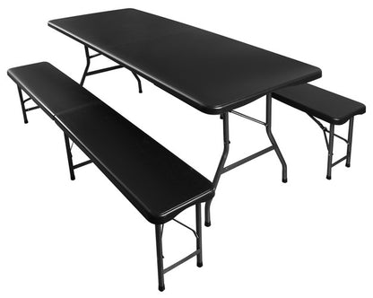 Sodo sulankstomas stalas 180 cm + 2 suolai - juodas - gaukdaugiau.lt