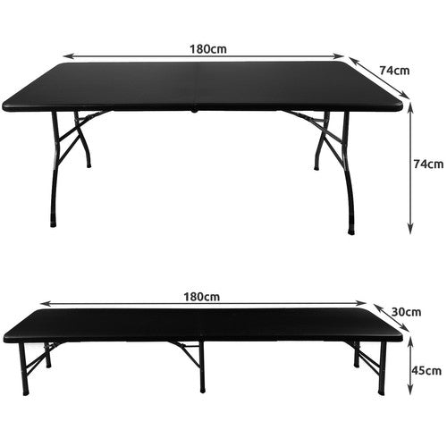 Sodo sulankstomas stalas 180 cm + 2 suolai - juodas - gaukdaugiau.lt