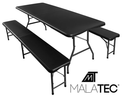 Sodo sulankstomas stalas 180 cm + 2 suolai - juodas - gaukdaugiau.lt