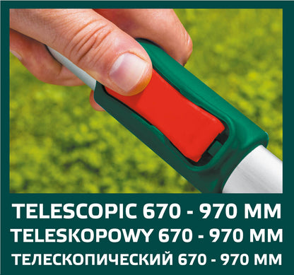 670 mm teleskopinės gyvatvorių žirklės, 45 mm pjovimo diametras, aliuminio rankenos - gaukdaugiau.lt