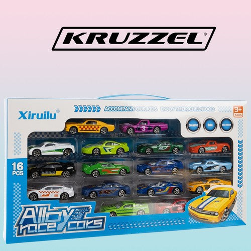 Spalvoti automobiliai/spyruokliniai automobiliai 1:64 - 16 vnt. Kruzelis - gaukdaugiau.lt