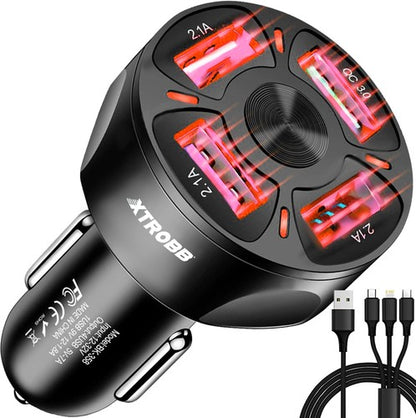 4x USB Automobilinis Įkroviklis + Laidas Su Greitu Įkrovimu - gaukdaugiau.lt