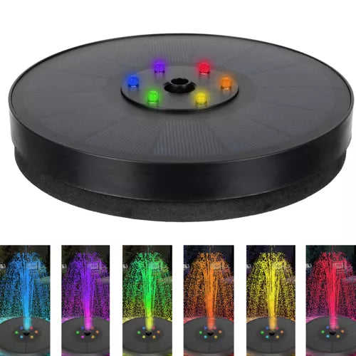 LED Saulės Sodo Fontanas su RGB Apšvietimu ir 7 Antgaliais - gaukdaugiau.lt