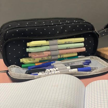 Trigubas sulankstomas pieštukų dėklas - juodas - gaukdaugiau.lt