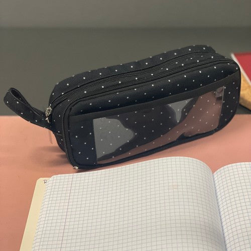 Trigubas sulankstomas pieštukų dėklas - juodas - gaukdaugiau.lt