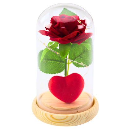 Amžinoji Rožė LED Apšvietimo Kupole Raudona su Širdele 14x8cm - gaukdaugiau.lt