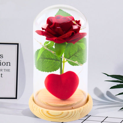 Amžinoji Rožė LED Apšvietimo Kupole Raudona su Širdele 14x8cm - gaukdaugiau.lt