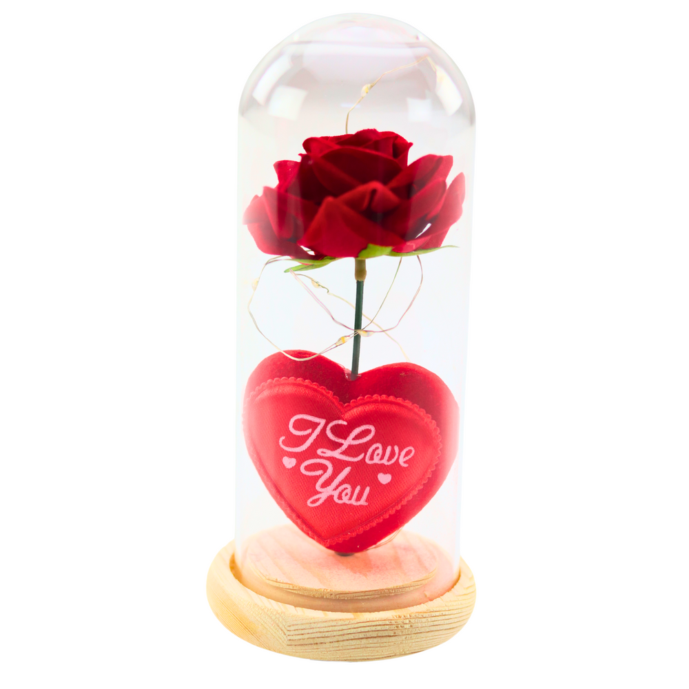 Amžinai rožės šviestuvė su LED apšvietimu raudona su širdute 18,5x8cm - gaukdaugiau.lt