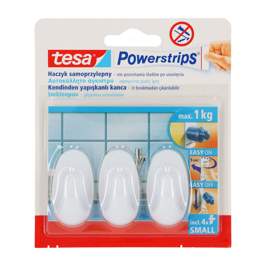 Lipkūs kabliukai powerstrips 3 vnt. ovalūs maži, balti - gaukdaugiau.lt