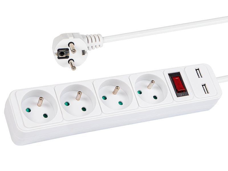 98-084# Tinklo pratęsėjas PR-470WSP/USB 4 lizdai+USB su įžeminimu+jungikliu 3m baltas 3x1,5mm - gaukdaugiau.lt