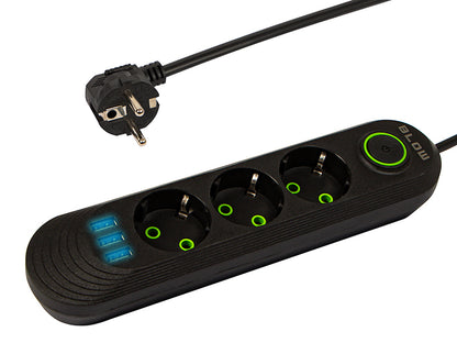 98-213# Tinklo pratęsiklis ps-320 3-lizdų 3xusb 2m juodas 3x1mm - gaukdaugiau.lt