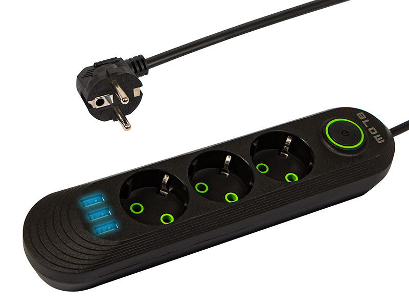 98-214# Tinklo pratęsėjas ps-330 3-lizdai 3xusb 3m juodas 2x1mm - gaukdaugiau.lt