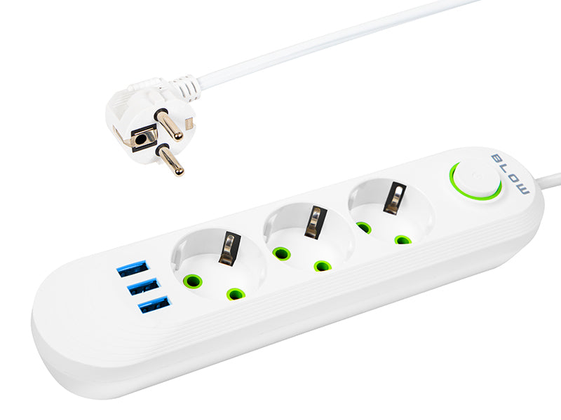 98-218# Tinklo pratęsėjas ps-350 3-lizdai 3xusb 5m baltas 2x1mm - gaukdaugiau.lt