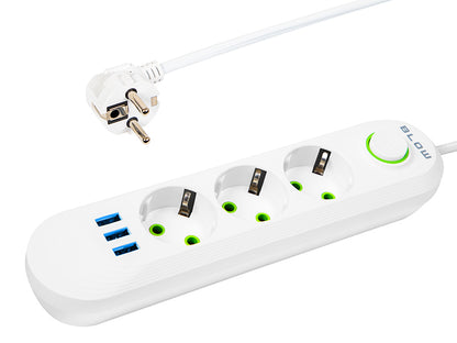 98-218# Tinklo pratęsėjas ps-350 3-lizdai 3xusb 5m baltas 2x1mm - gaukdaugiau.lt