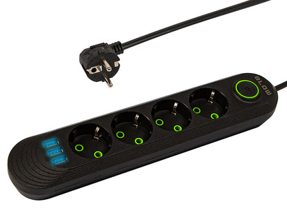98-219# Tinklo pratęsėjas ps-420 4 lizdai 3xusb 2m juodas 3x1mm - gaukdaugiau.lt