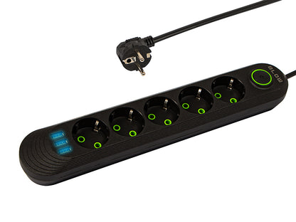 98-227# Tinklo pratęsis PS-530 5-lizdų 3xUSB 3m juodas 2x1mm - gaukdaugiau.lt
