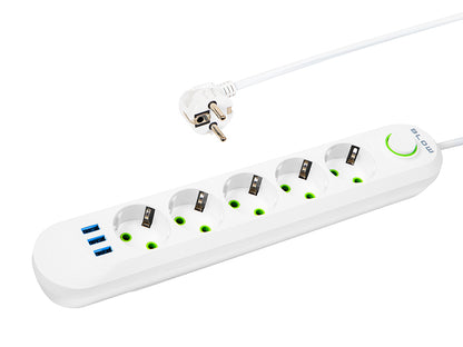 98-231# Tinklo pratęsiklis ps-550 5-lizdų 3xusb 5m baltas 3x1mm - gaukdaugiau.lt