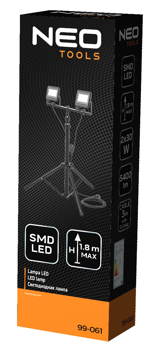 Dvigubas reflektorius 2x30W SMD LED 5400lm ant trikojo 1,8 m - gaukdaugiau.lt