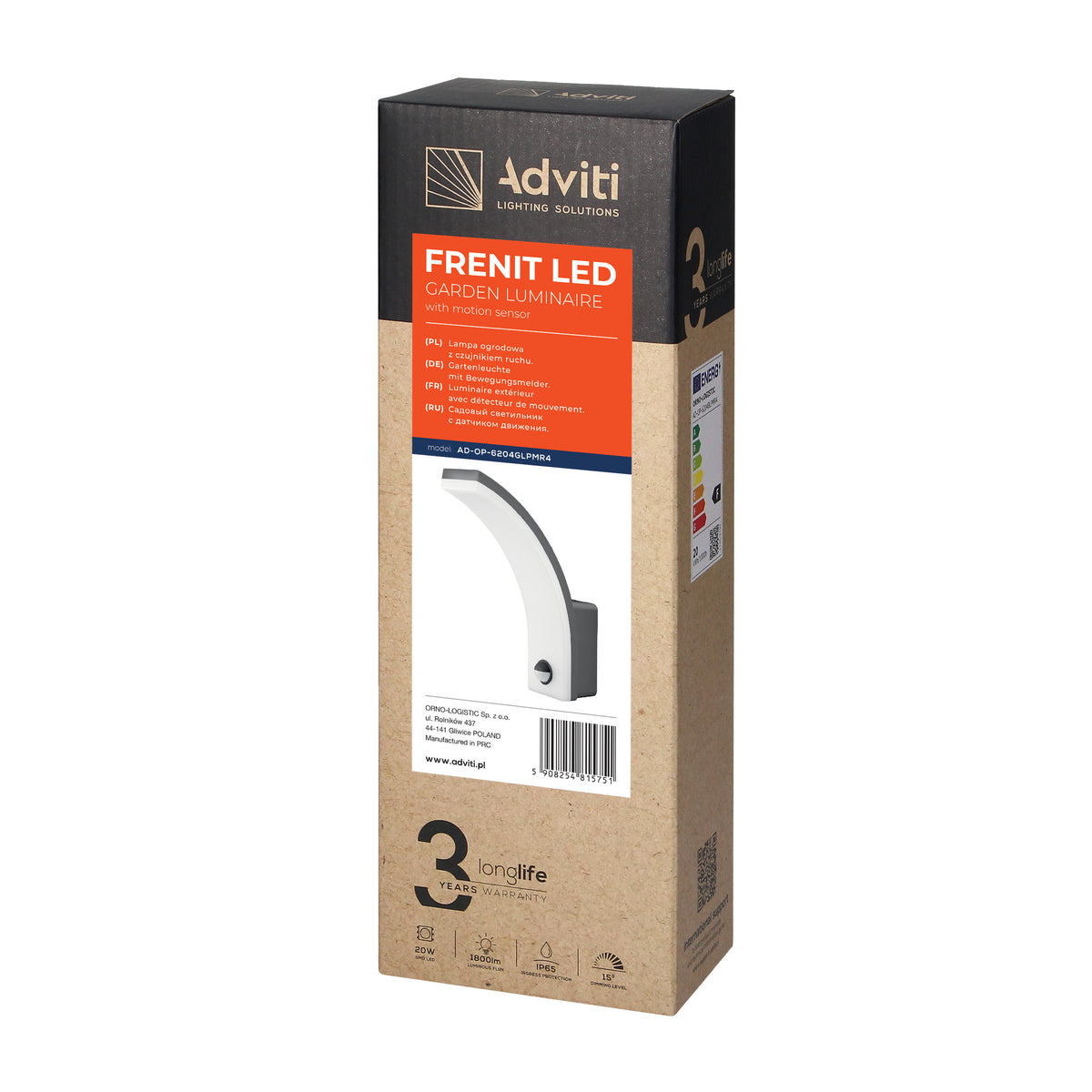 FRENIT LED 20W, sodo apšvietimas su judesio jutikliu, 1800lm, IP65, 4000K, pritemdymo funkcija, pilka - gaukdaugiau.lt